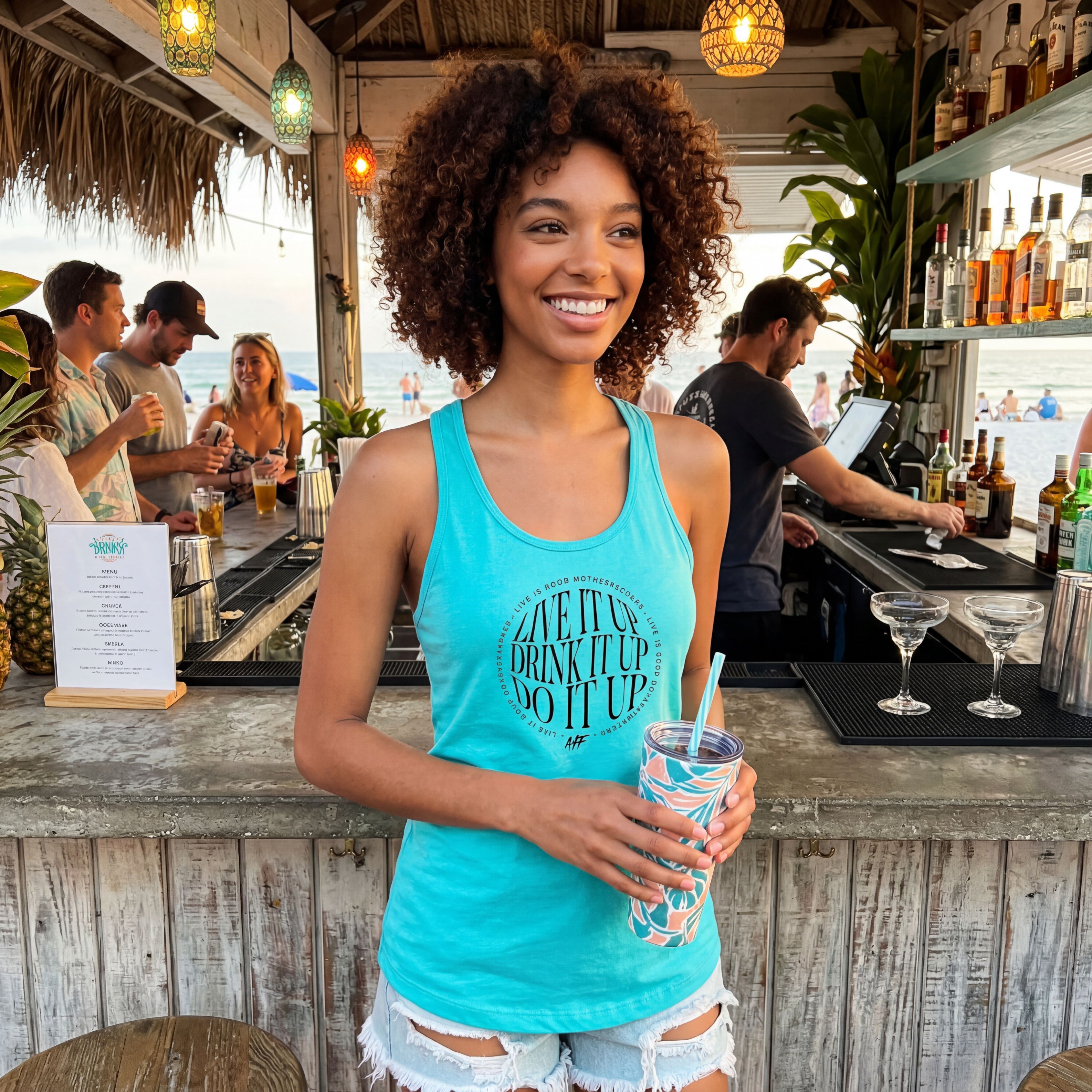 Live it up, Drink it up, Do it up Ladies' Razorback Tank Top ( 6 colors to choose from )
