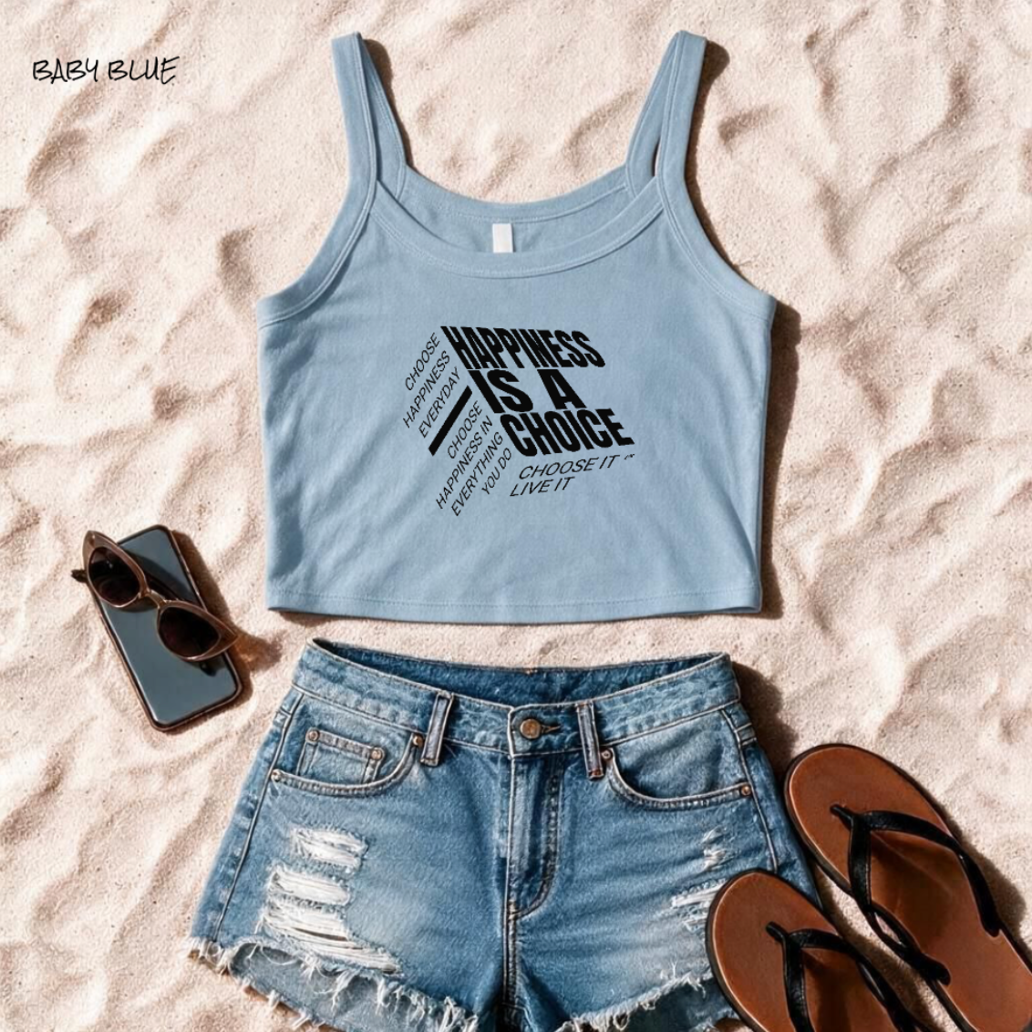 "Happiness Is A Choice"  Ladies'  Scoop Neck Cropped Tank Top